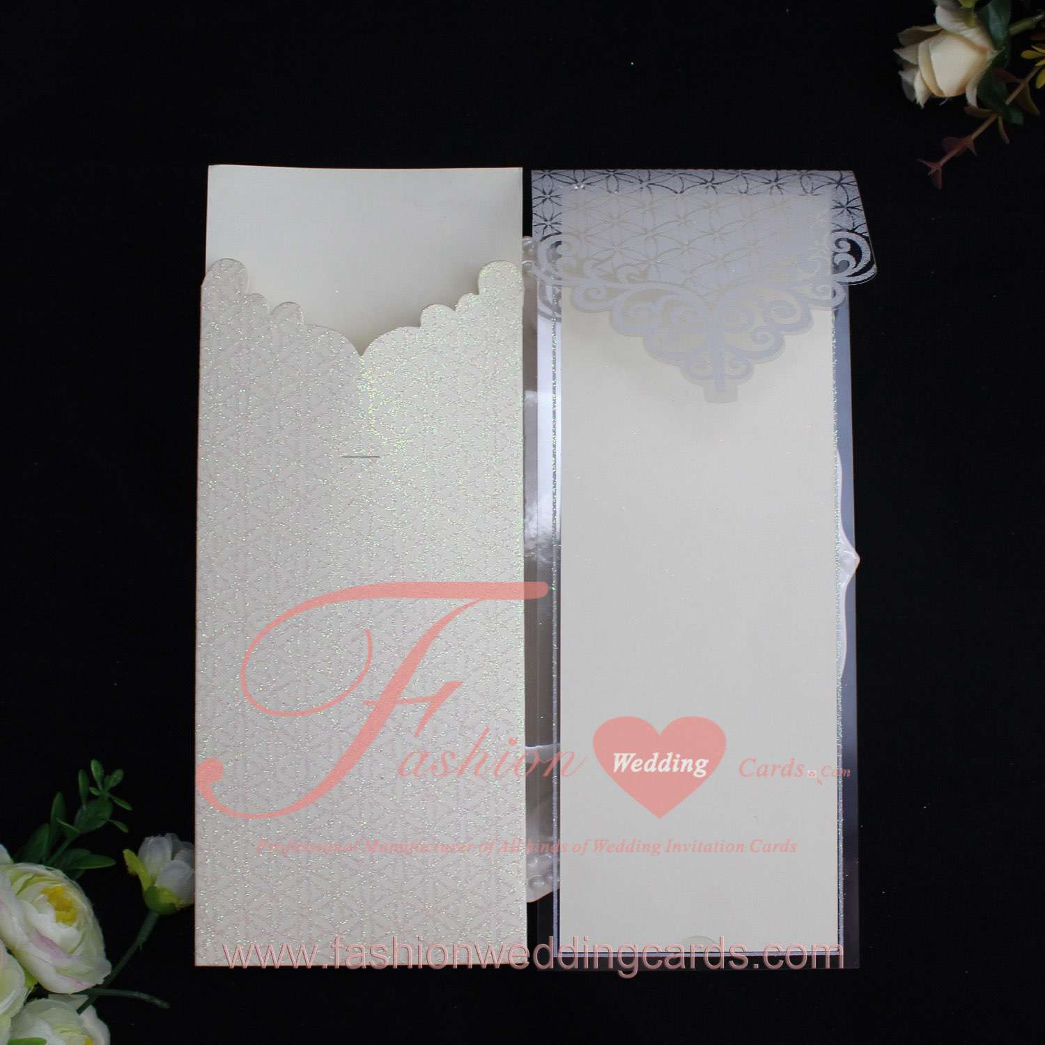 Cheap Modern Glitter Pocket Wedding Invitations